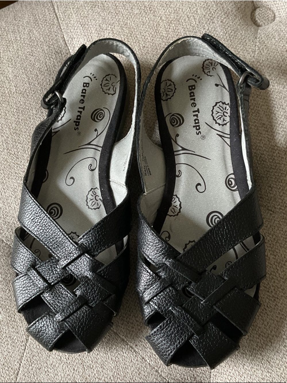 BareTraps Black Women's Leather Woven Slingback Sandals size 7.5